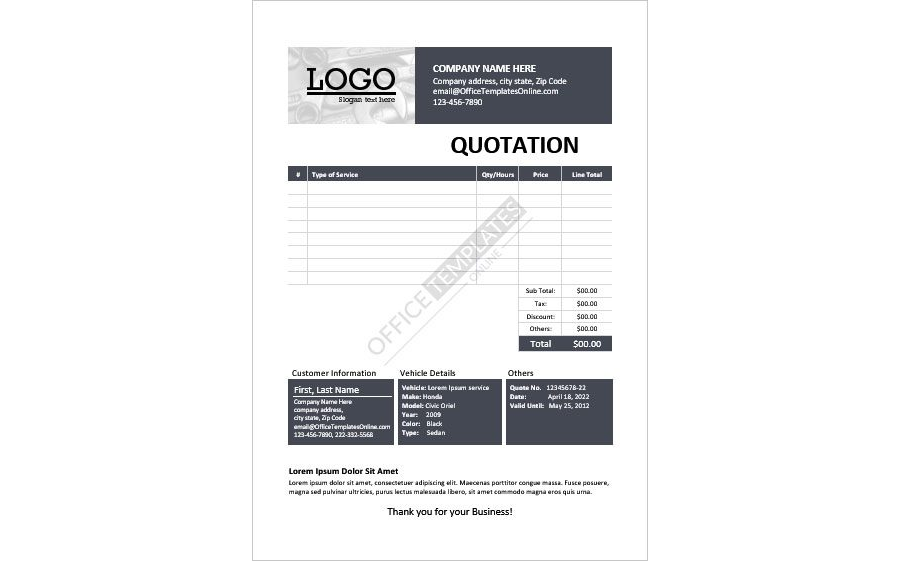 Maintenance Work Estimate Design in MS Word