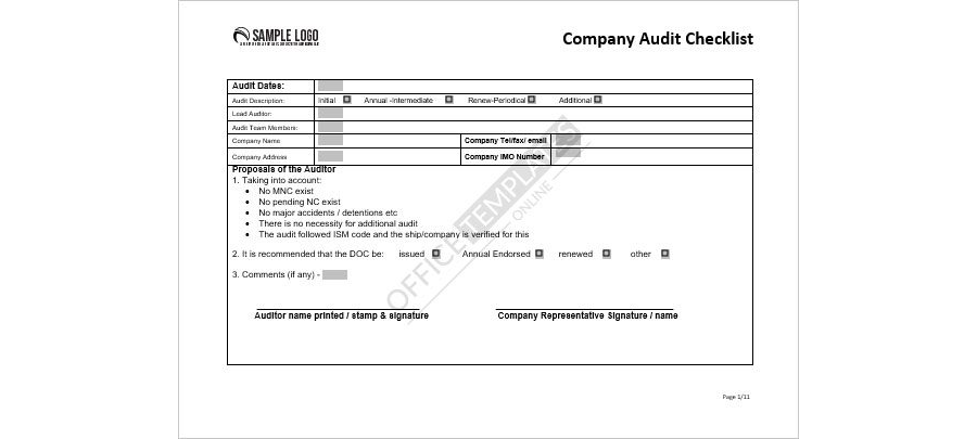 Company Internal Audit Checklist Template in MS Word