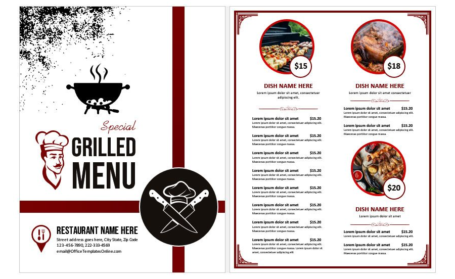 Download Restaurant Menu Template for Grilled Food for MS Word