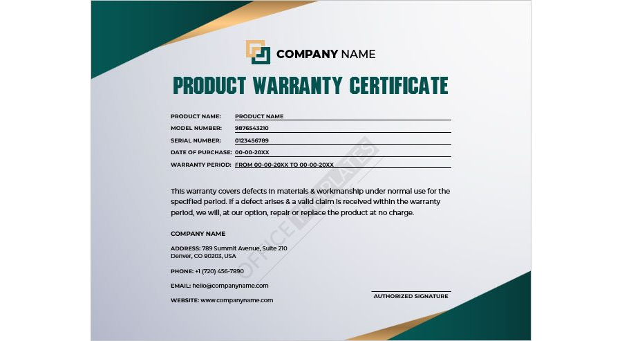 Product Warranty Certificate Template