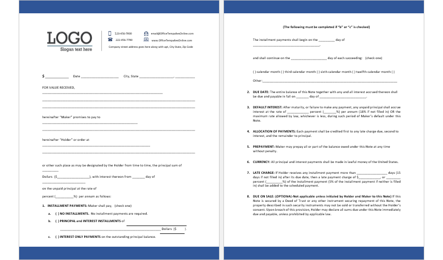 Promissory Note Template (PDF)