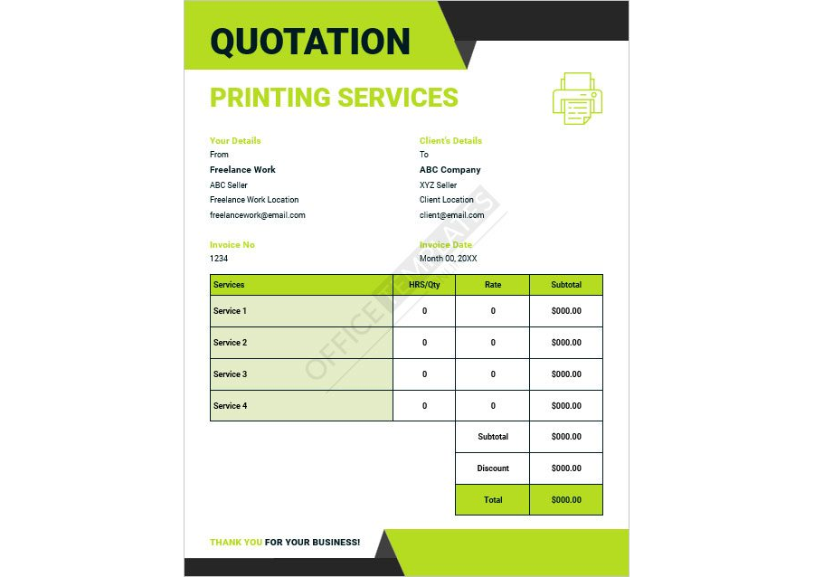 Printing Services Quotation Template