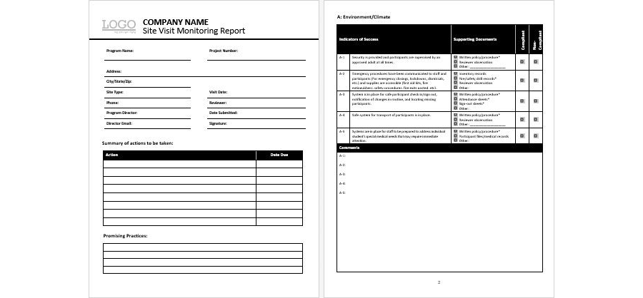Download Onsite Monitoring Report Template
