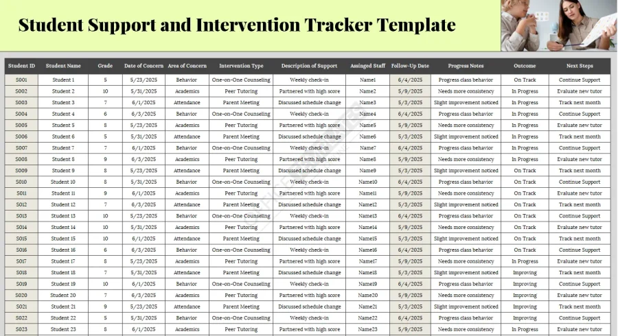 Free Student Support and Intervention Tracker Excel Template