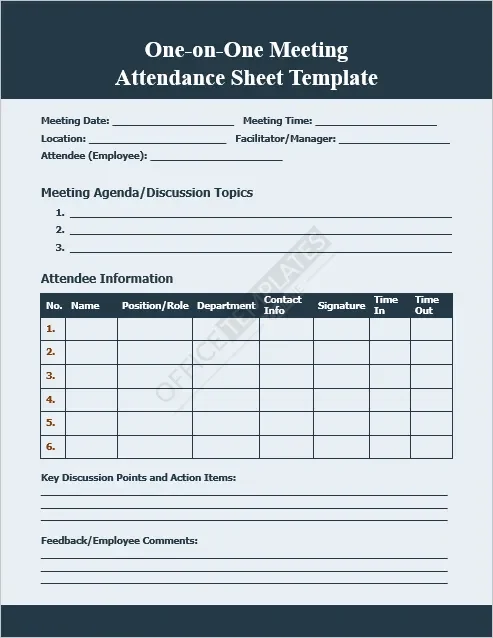One-on-One Meeting Attendance Sheet Template