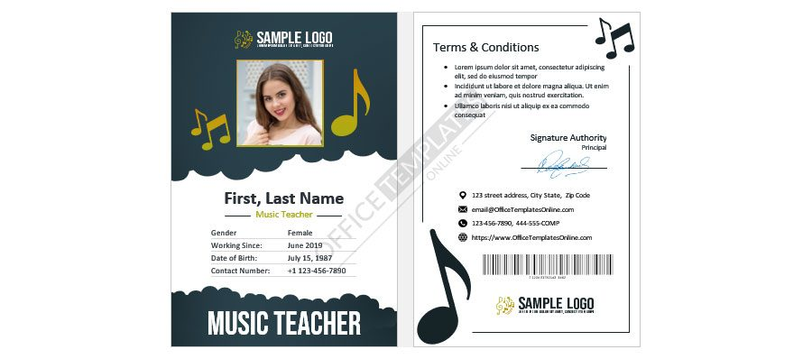 Download Music Teacher ID Card Format in Microsoft Word
