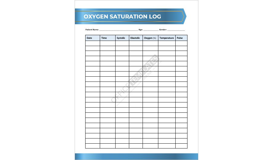 Oxygen Saturation Log Template in MS Word