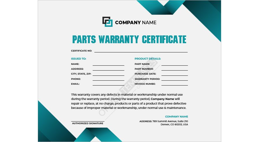 Parts Warranty Certificate Template