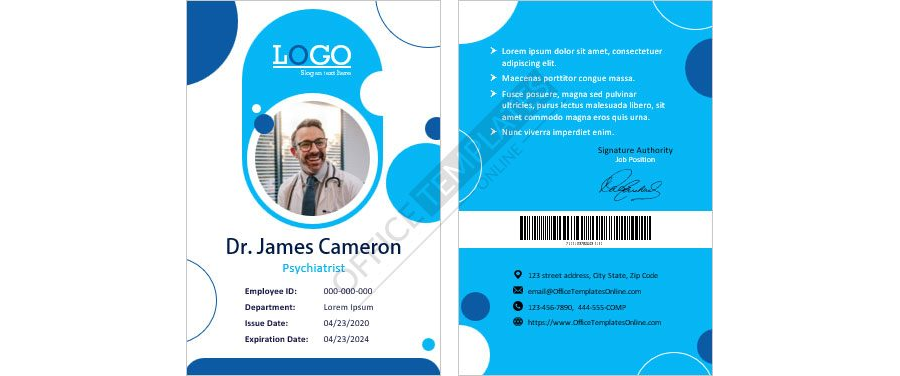 Psychiatrist ID Card Template for MS Word