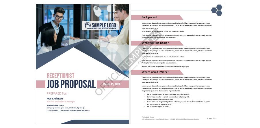 Receptionist Job Proposal Template in Microsoft Word