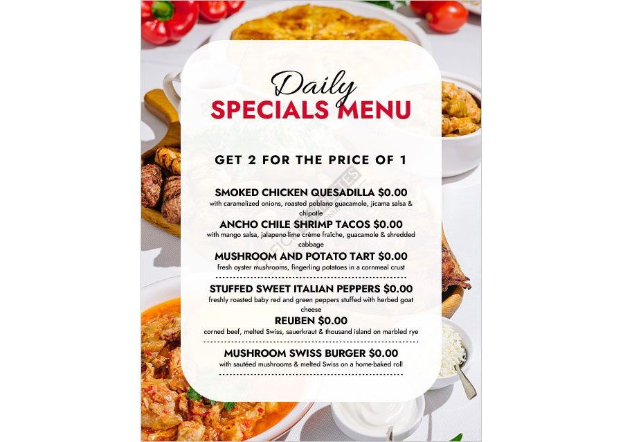 Daily Specials Menu Template