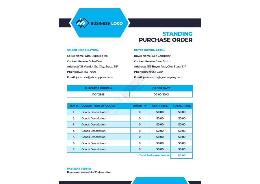Standing Purchase Order Template