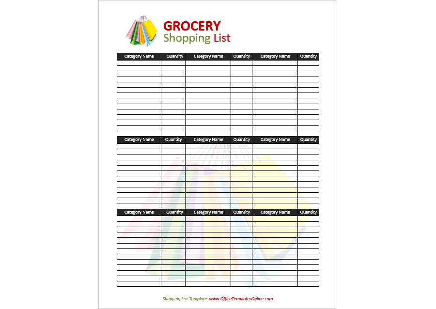 Download Grocery Shopping List Template