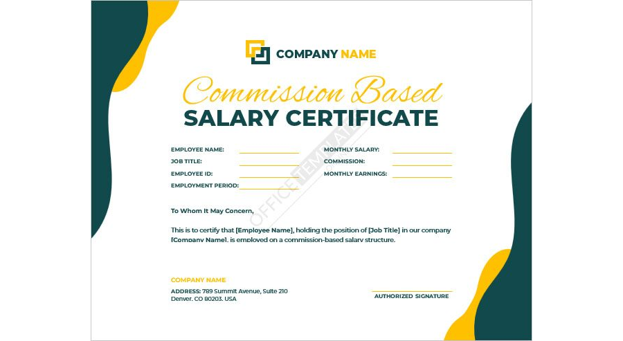 Commission-Based Salary Certificate Template
