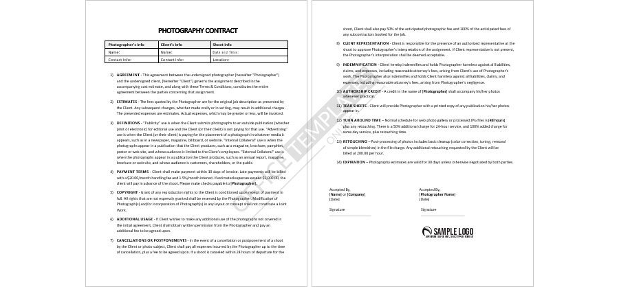 General Photography Contract Template