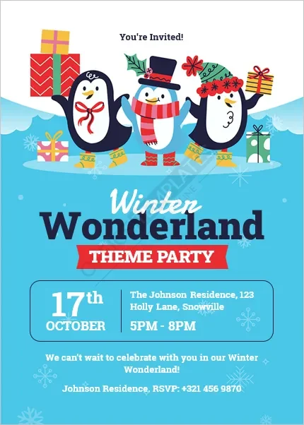 Winter Wonderland Theme Party Invitation Template