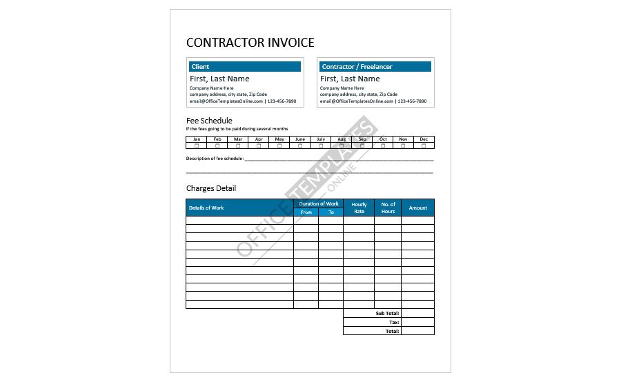 Download Independent Contractor Invoice Format in MS Word