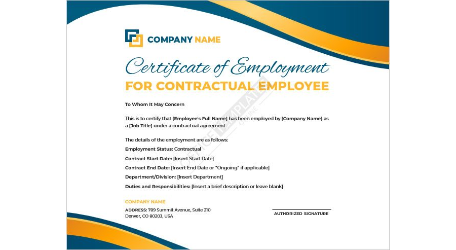 Certificate of Employment for Contractual Employee