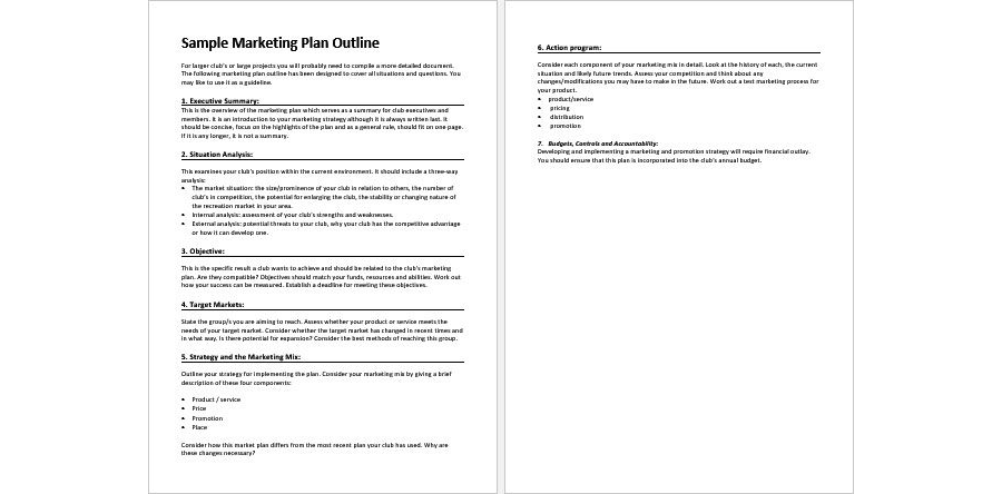 Sample Marketing Plan Outline Template