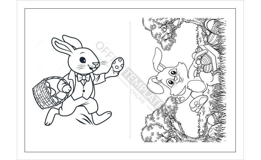 Easter Egg Hunt Scene Coloring Page Template