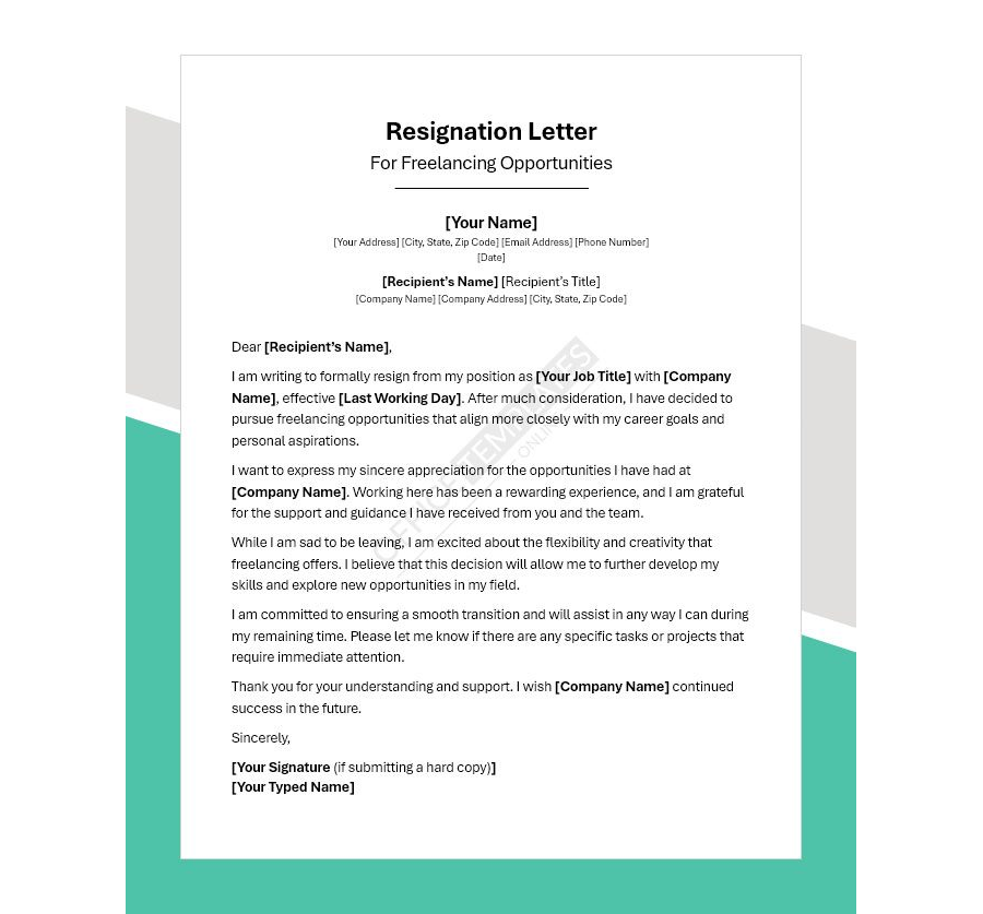 Resignation Letter for Freelancing Opportunities