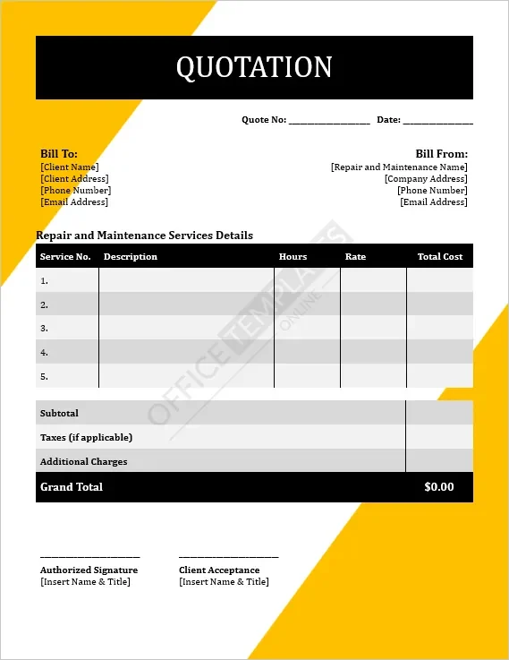 Repair and Maintenance Quotation Template