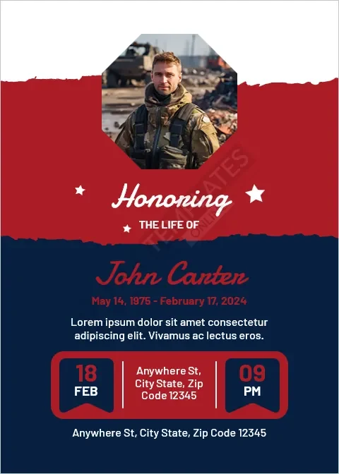 Military Service Funeral Card Template
