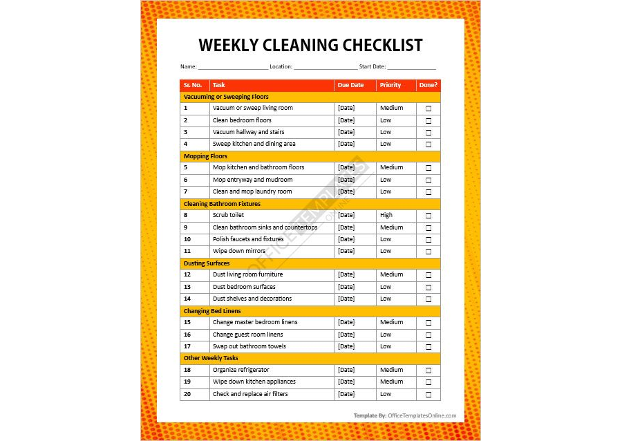 Weekly Cleaning Checklist: Your Roadmap to Weekly Brilliance