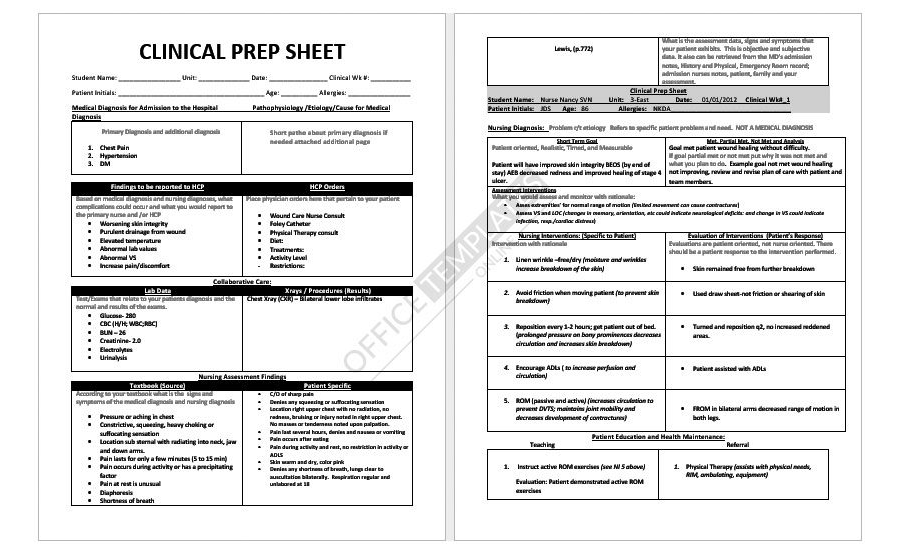 Clinical Prep Worksheet