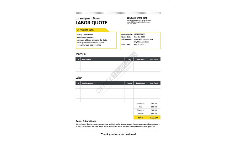 Labor Quotation Template for Microsoft Word