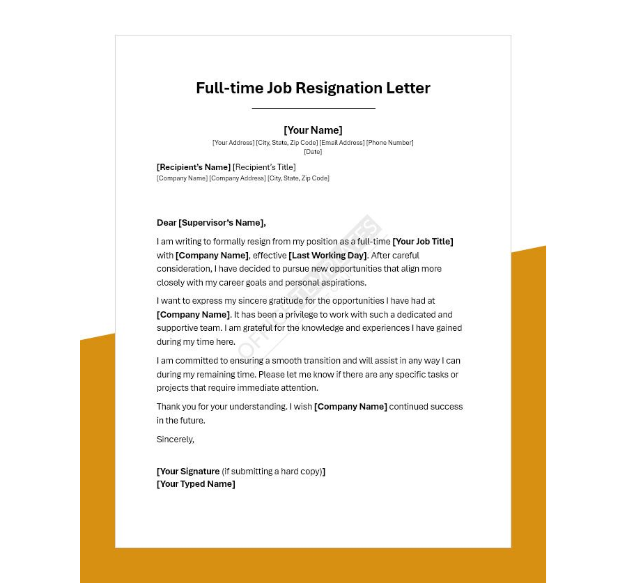 Full-Time Job Resignation Letter