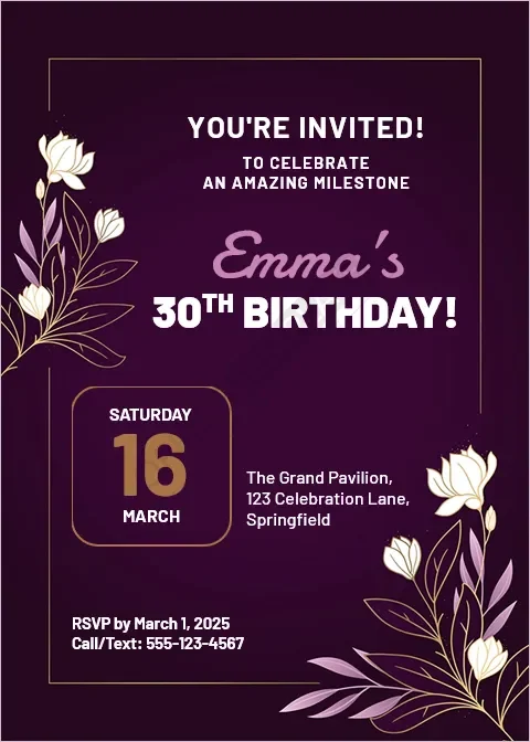 Milestone Birthday Invitation Template