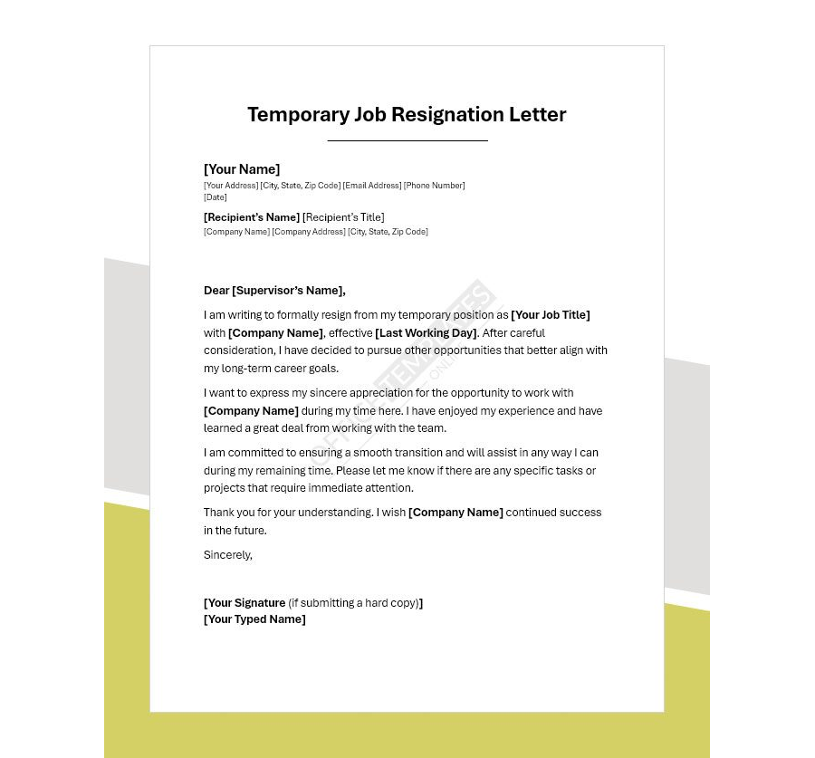 Temporary Job Resignation Letter