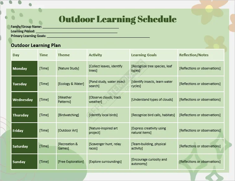 Outdoor Learning Schedule