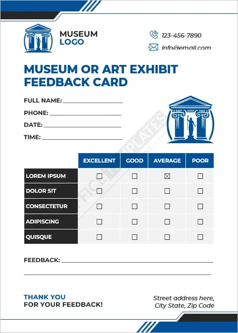 Museum or Art Exhibit Feedback Card Template