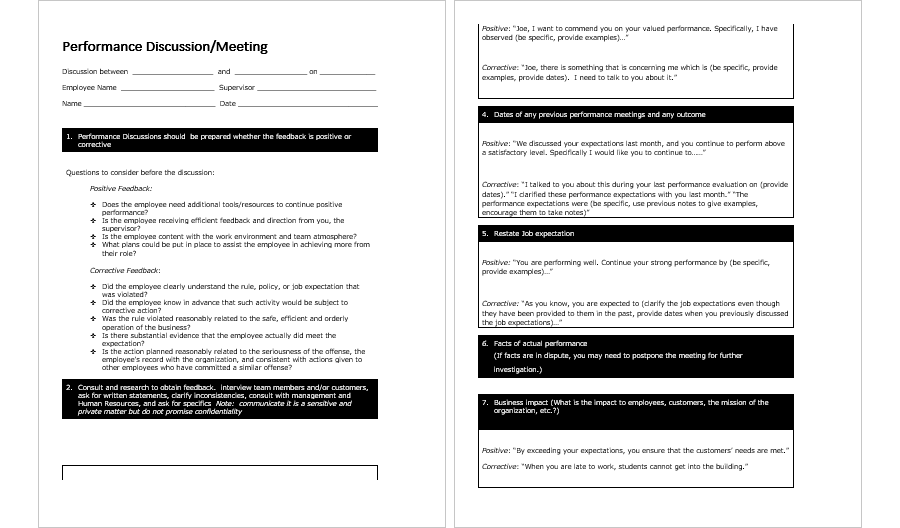 MS Word&nbsp;Performance Discussion Worksheet