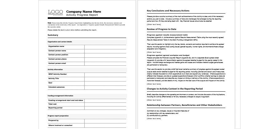 Dowload Activity Progress Report Template
