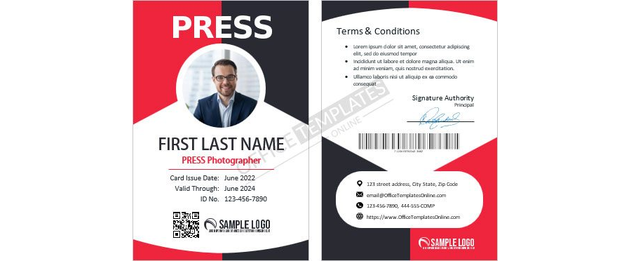 Press Photographer ID Card Design in MS Word