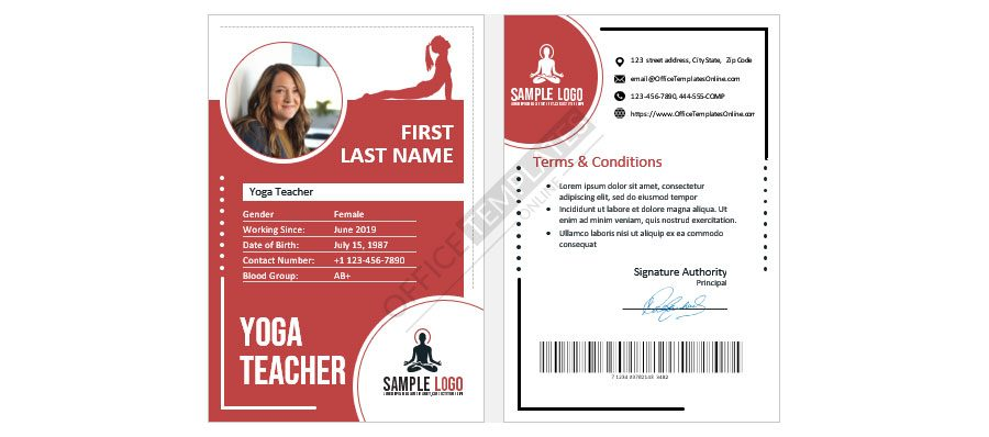 Download Yoga Teacher ID Card Template - MS Word