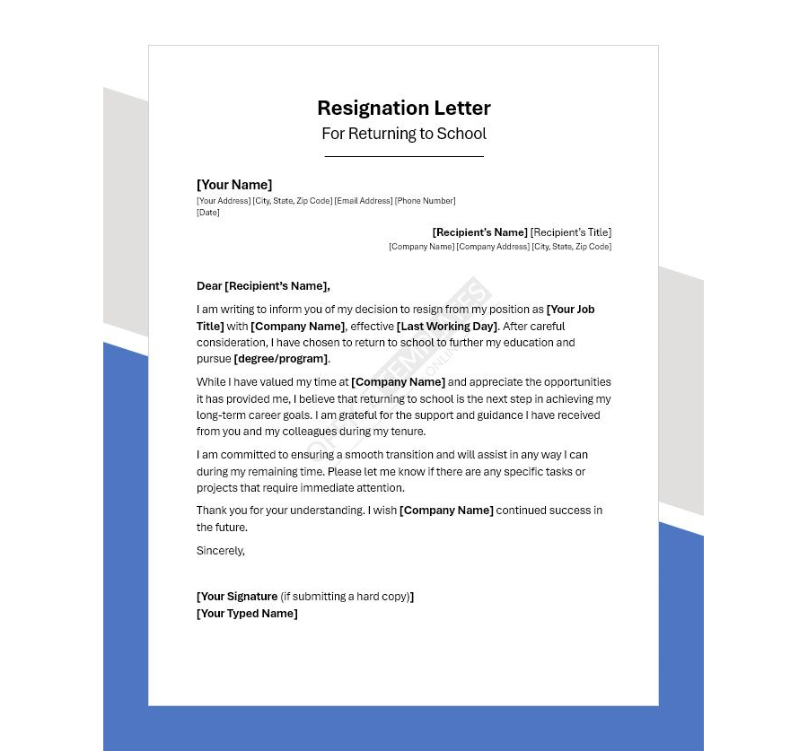 Resignation Letter for Returning to School