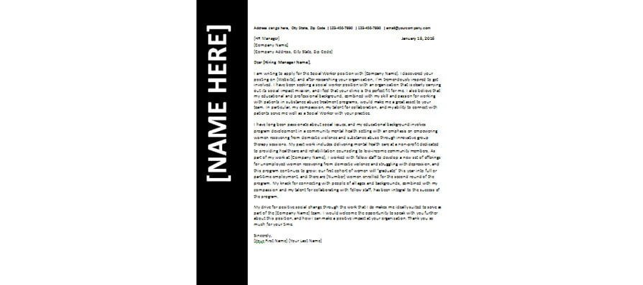 Social Worker Assistant Cover Letter