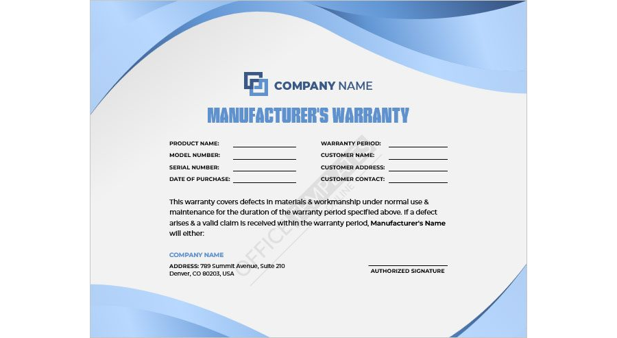 Manufacturer's Warranty Certificate Template