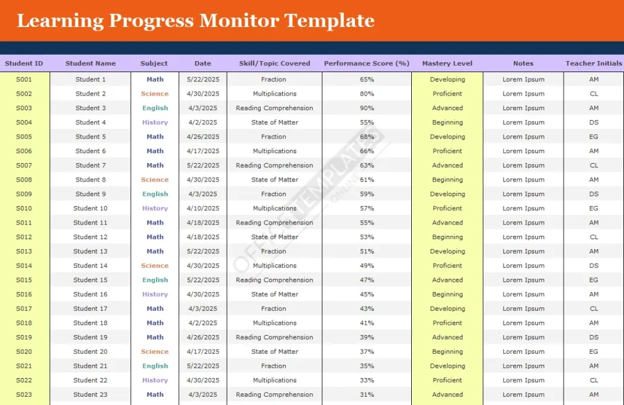 Free Excel Learning Progress Tracker