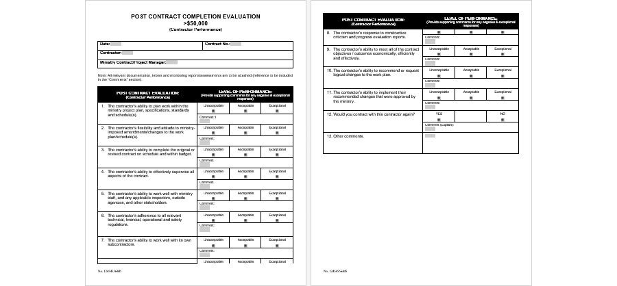Download Post Contract Completion Evaluation Contractor Performance Report Template