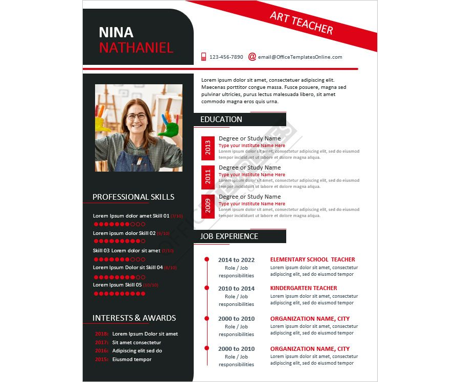 Art Teacher Resume Template for MS Word