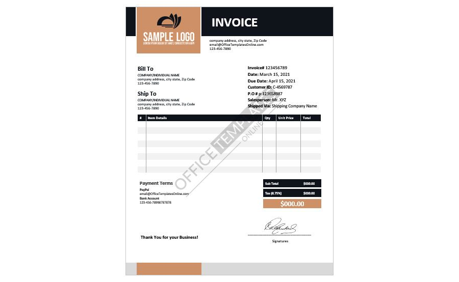 Download Purchasing Invoice Template for MS Word