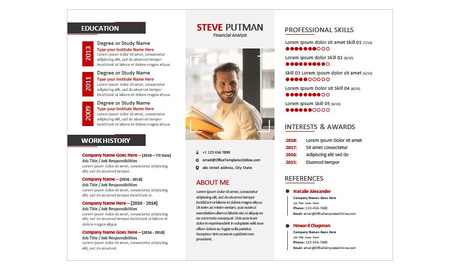 Download Microsoft Word Resume Template for Business and Financial Jobs - Landscape