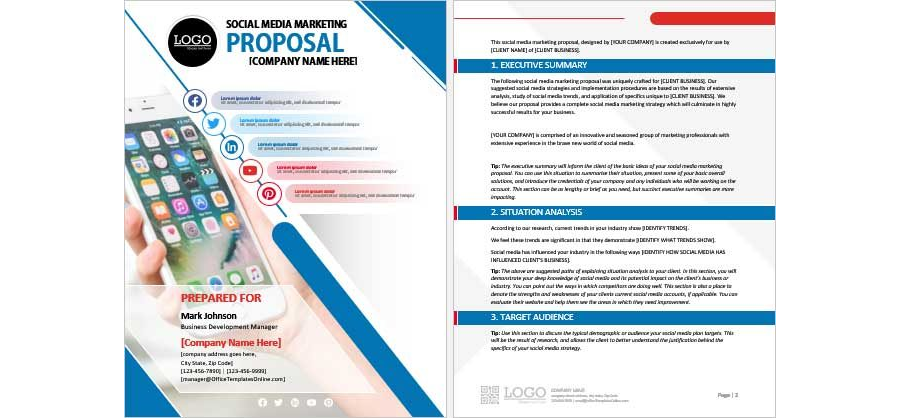 Colorful Social Media Marketing Proposal Template for MS Word 2016