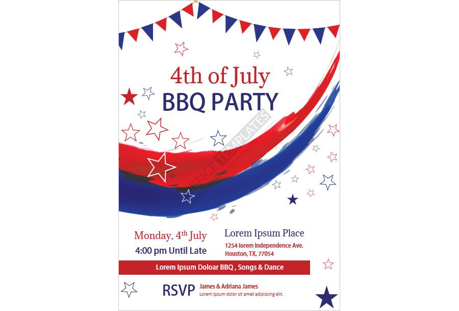 4th of July BBQ Party Invitation Template for MS Word