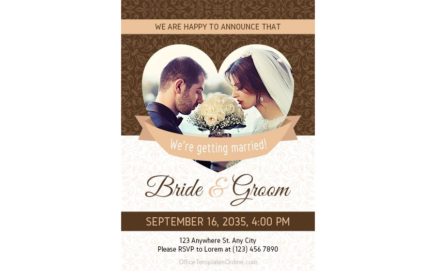 Wedding Announcement Flyer with Couple Photo in Heart Shape in MS Word Format